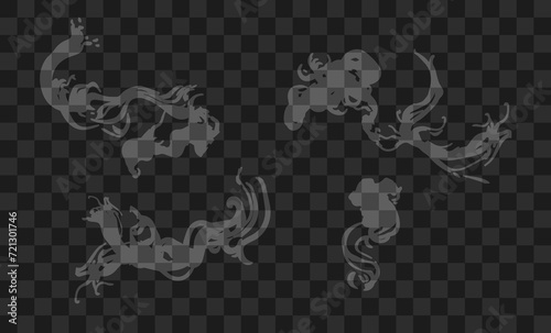 The white smoke element on the dark background is transparent. Smoke vector collection