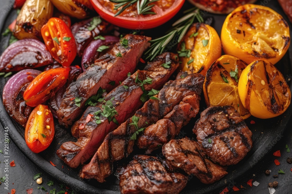 Delicious grilled meat with vegetables professional advertising food photography Delicious grilled meat with vegetables professional advertising food photography