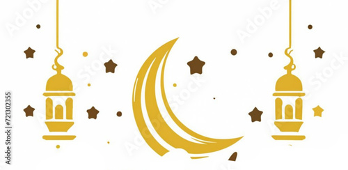 Symbols of Ramadan Mubarak, Hanging Gold Lanterns, arabic lamps, lanterns moon, star, art vector and illustration