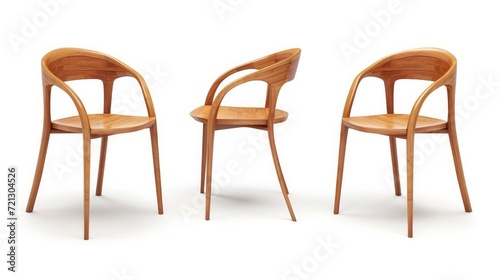 Single wood chair at different angles isolated on white background. series of furniture