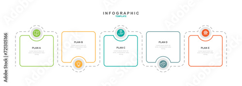 5 step process template infographic vector element with icons suitable for web presentation and business information