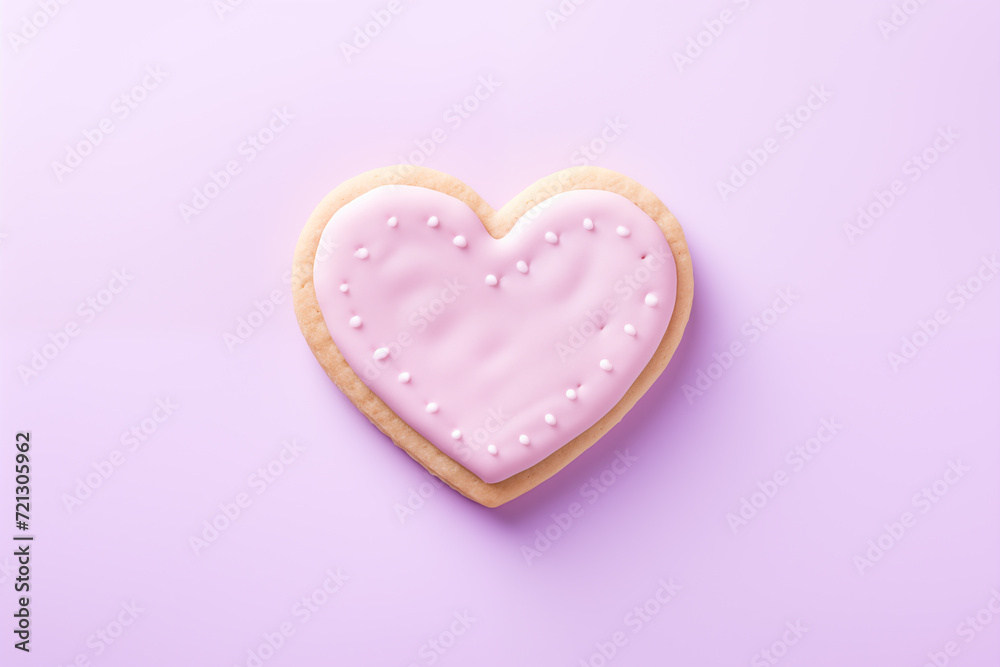 Heart shaped cookie. Delicious looking beautiful cookie with icing and sprinkle, concept: Valentine's Day, Women's day, Mother's Day gift. Pink and blue pastel background. Heart shaped cookie. Delicious looking beautiful cookie with icing and sprinkle, concept: Valentine's Day, Women's day, Mother's Day gift. Pink and blue pastel background.