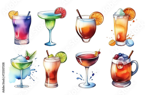 Alcohol drinks icon set in trendy flat design style. Popular coctails for design menu, bar. Set icon