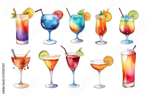 Alcohol drinks icon set in trendy flat design style. Popular coctails for design menu, bar. Set icon