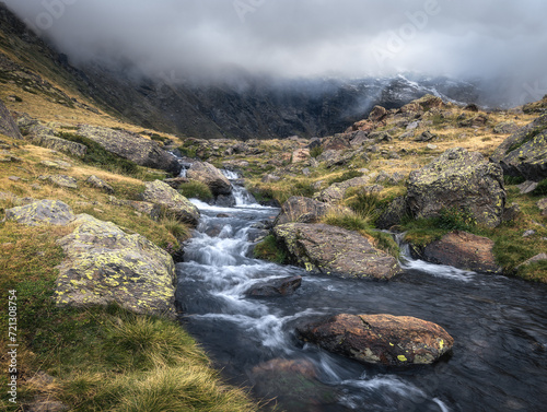 Water Stream at Tristaina Lakes in the Pyrenees, Andorra