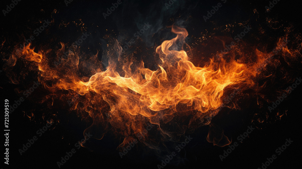 Fire flames isolated on black background. Abstract fire flames background .