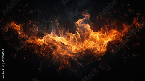 Fire flames isolated on black background. Abstract fire flames background .