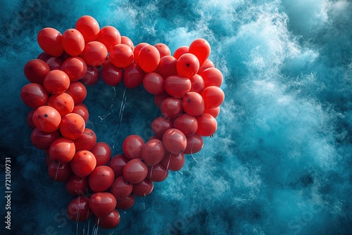 Aerial view of heart balloons forming a giant heart shape with a copyspace in the center