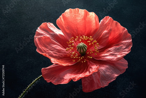 A single opium poppy mockup against a black background.