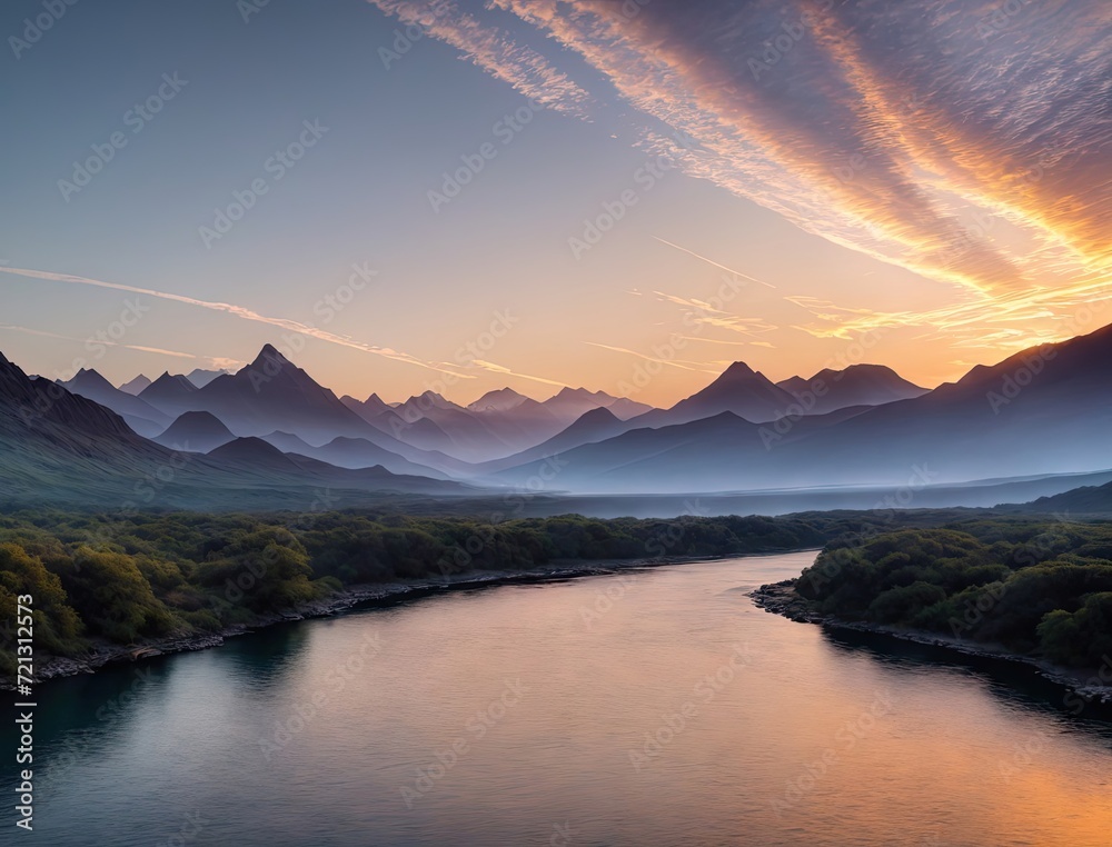 incredibly beautiful landscape with a mountain river. at sunrise