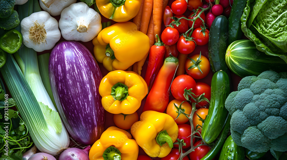 A colorful array of fresh vegetables seamlessly arranged for a vibrant and healthy food background