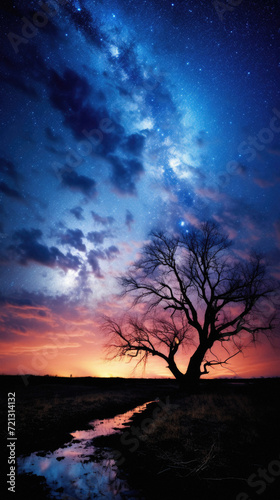 Silhouette of tree and milky way in the night sky
