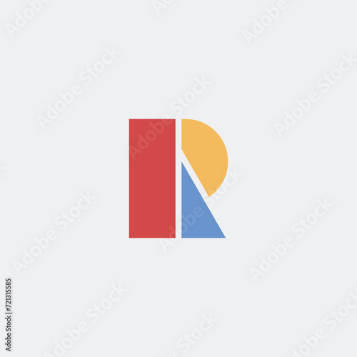 Geometric Letter R Logo design vector in three color red blue and yellow