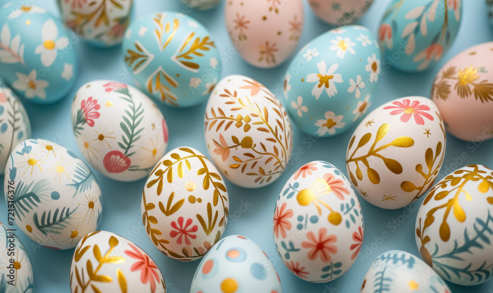 hand painted easter eggs in pastel colors with gold details and floral decor hand painted easter eggs in pastel colors with gold details and floral decor