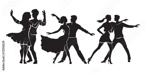 silhouettes of dancing couple, Dancing man and woman, couple dance silhouette set 