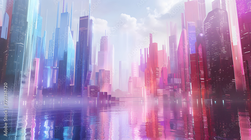 A futuristic cityscape where each building is a different color, reflecting the diversity of ideas and perspectives