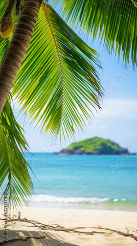Tropical beach with coconut palm tree, Seychelles © Art AI Gallery