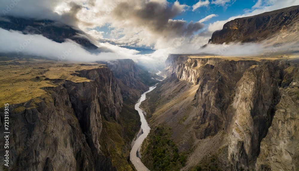 canyon, river and clouds
