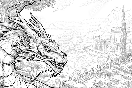 Chinese Dragon for New Year for coloring page. Sketch for adult coloring book photo