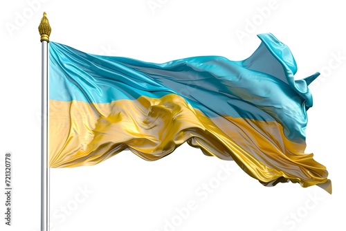 Waving ukrainian flag on a pole isolated against a white background. symbol of national pride and identity. perfect for diverse design projects. AI