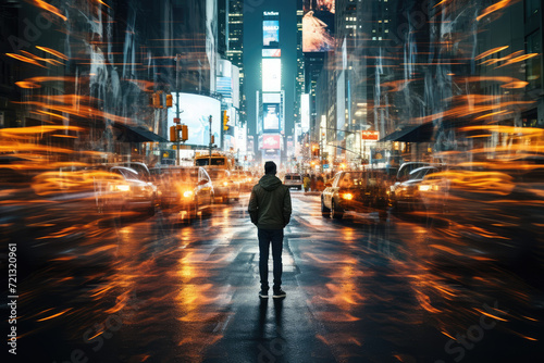 Pedestrians cross the street in New York City, USA.