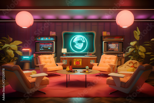 Lounge Area with a Retro Inspired Aesthetic