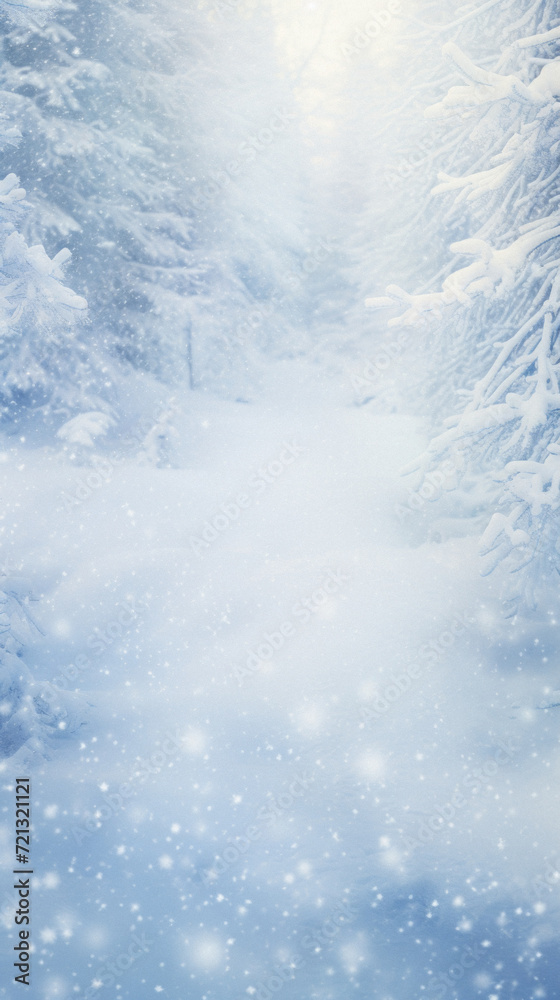 Winter forest with snow covered trees. Christmas and New Year background .