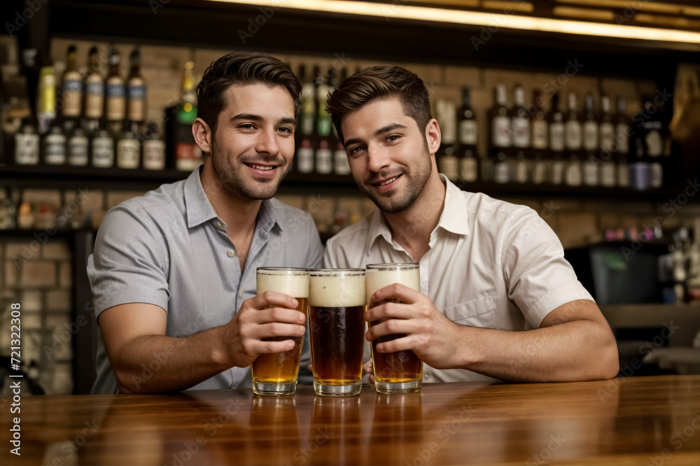 Brindisi Felici- Amici Maschi Godono di Birra in un Bar o Pub