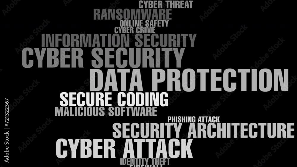 Cyber attack and security lettering in cybersecurity on black background inscription for secure online protection and data privacy in secure technology environment Cyber attack and security lettering in cybersecurity on black background inscription for secure online protection and data privacy in secure technology environment
