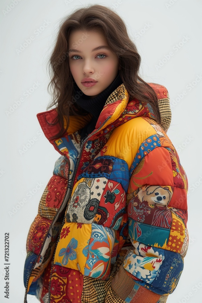 Naive Puppies Pattern Quilted Down Jacket Front-View Naive Puppies Pattern Quilted Down Jacket Front-View