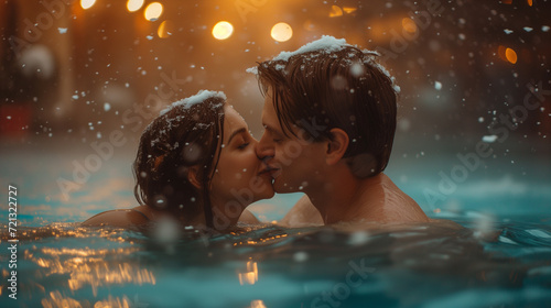 kissing couple in swimming pool, ai