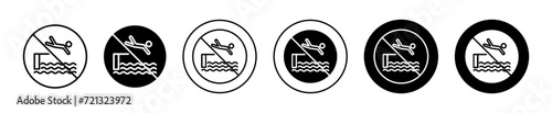not jump in pool sign vector icon set collection. not jump in pool sign Outline flat Icon.