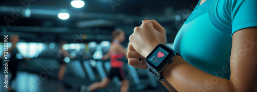 Fitness Women's arms and smartwatches for marathon running, exercise, and healthy urban training. Stopwatches, sports, and runners track your health progress. and counting steps.smart fitness concept
