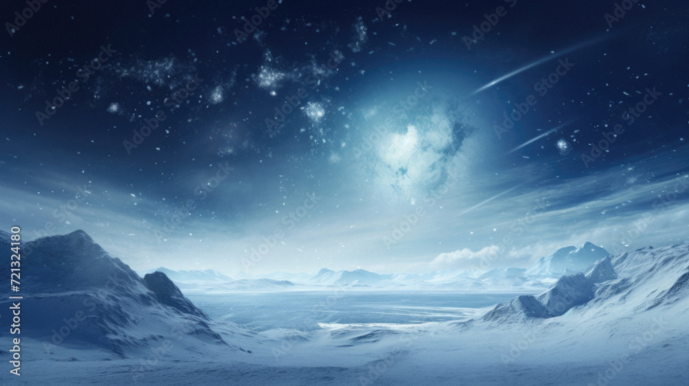 Fantasy winter landscape with snow covered mountains. Rendering Fantasy winter landscape with snow covered mountains. Rendering