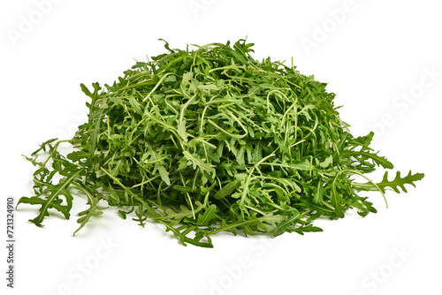 Fresh vegetarian arugula salad, isolated on white background. High resolution image.