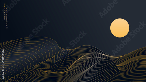 Golden waves dancing in the moonlight: abstract art background.