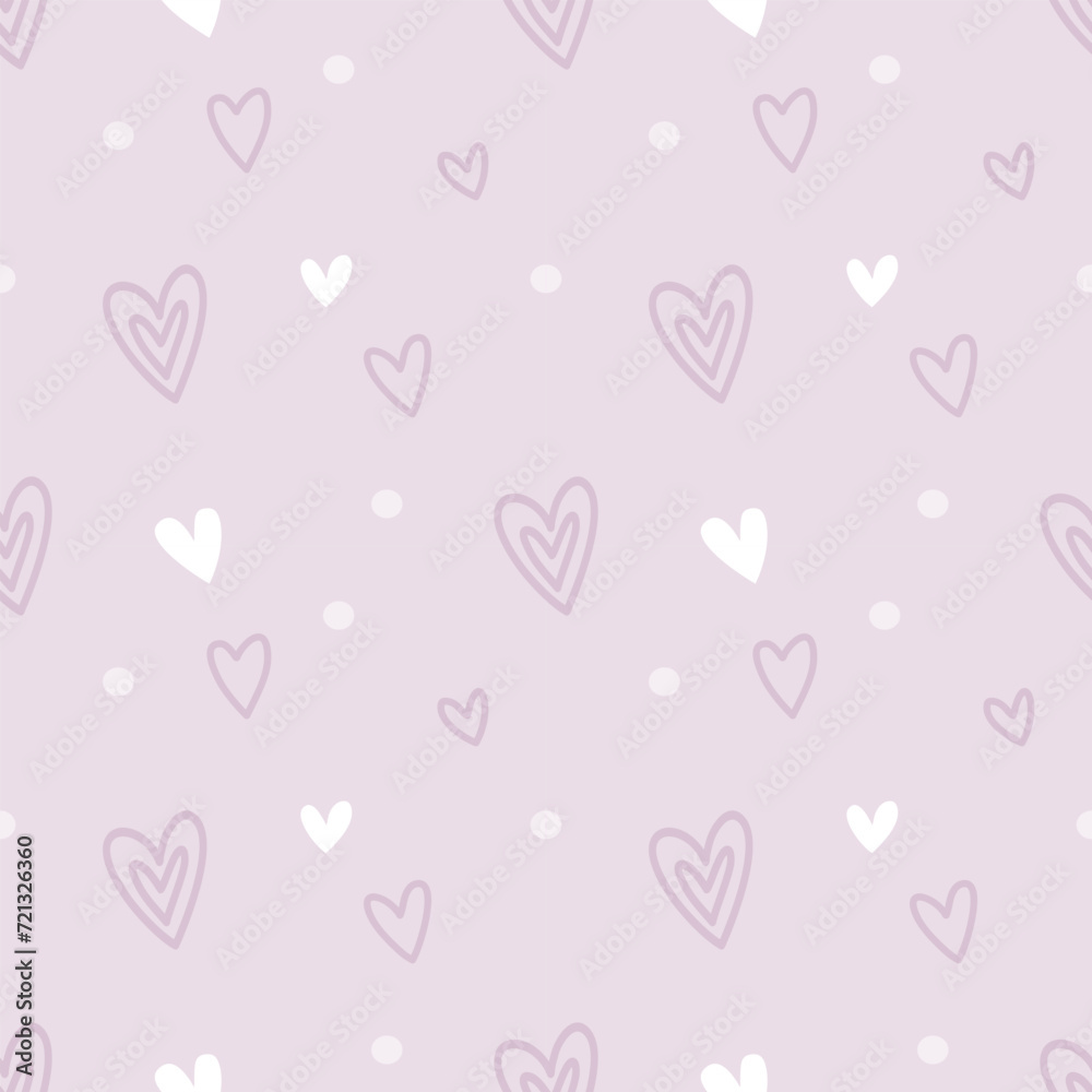 Seamless background with hand drawn hearts on pink.