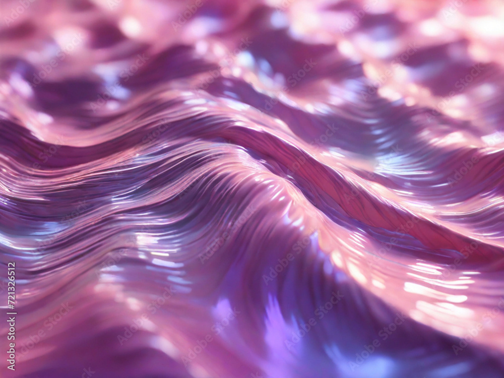 Colorful wave in bright neon color. Wave shaped holographic foil. Abstract wallpaper background. Hologram texture