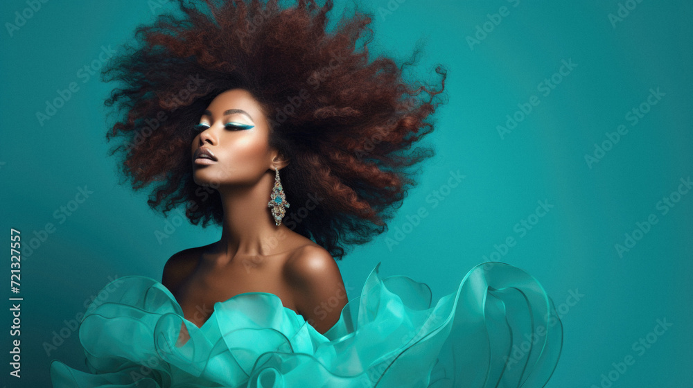 Beautiful young african american woman with afro hairstyle - obrazy, fototapety, plakaty 