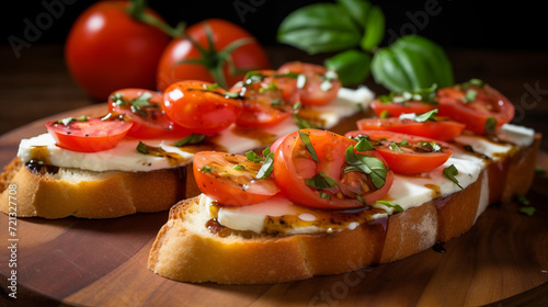Tomato and mozzarella bruschetta on crostini
