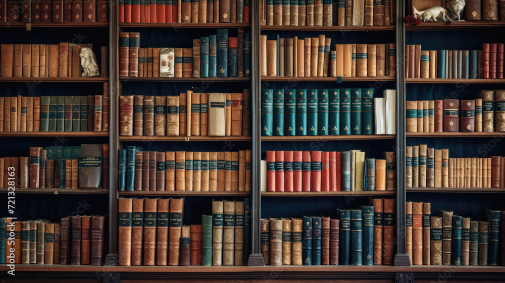 Old bookshelf with old books in the library, vintage background Old bookshelf with old books in the library, vintage background