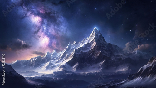 Galaxy starry sky snow mountain background © Allie su 