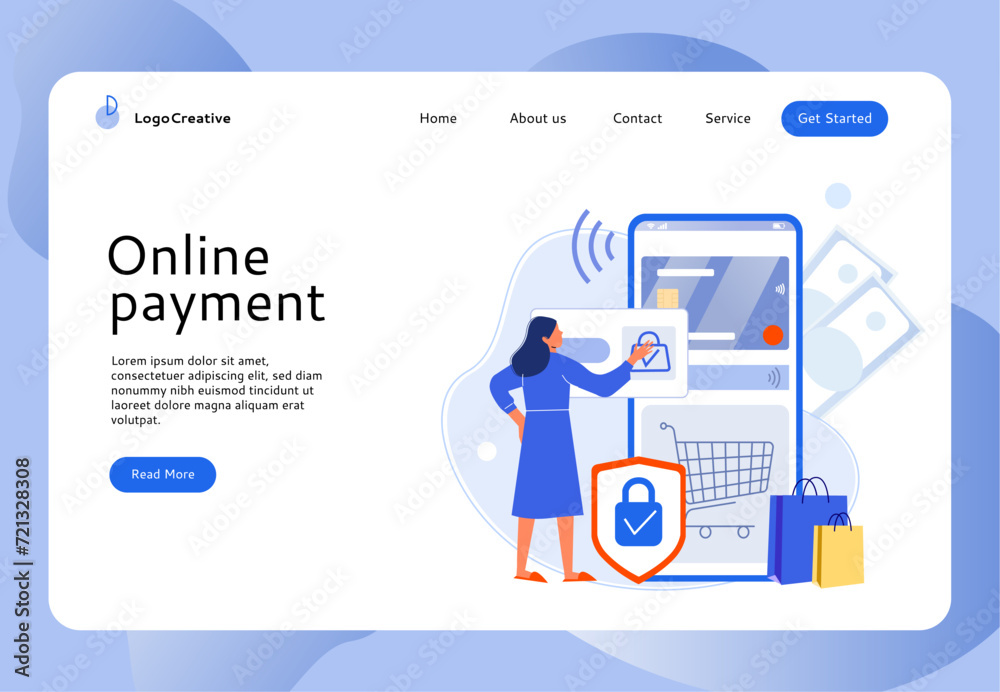 Woman buys online purchase, online shopping landing page Woman buys online purchase, online shopping landing page