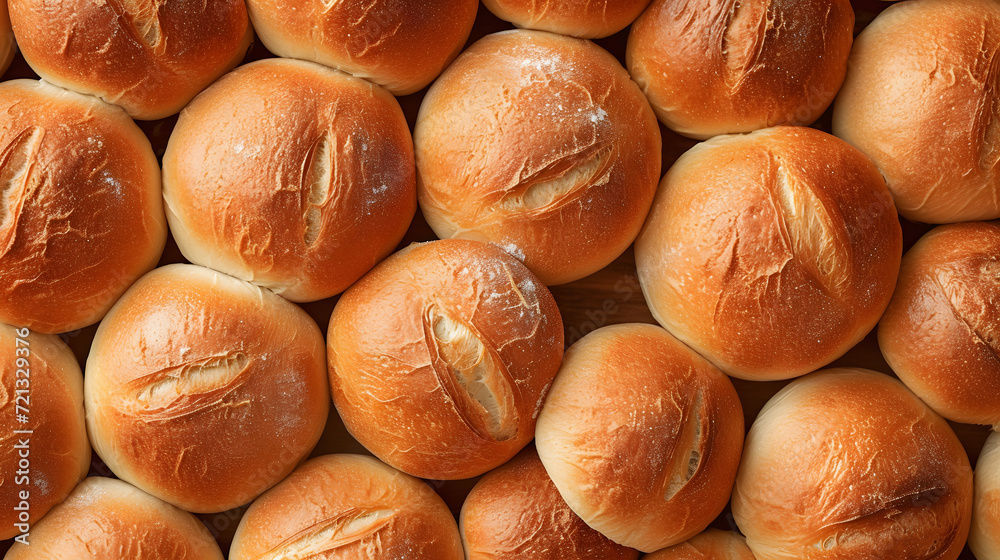 Freshly baked bread rolls aligned in a seamless pattern, providing a warm and comforting food background Freshly baked bread rolls aligned in a seamless pattern, providing a warm and comforting food background