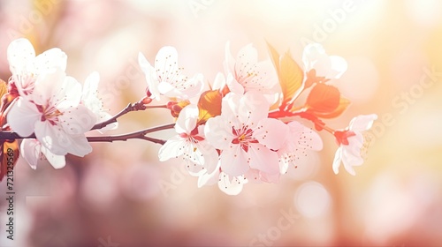 sunlight on Easter flowers, abstract blank blurred spring background, beauty in nature concept, copy space - generative ai © Nia™
