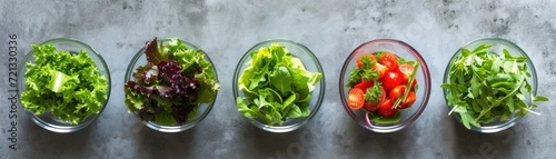 Step-by-step visual guide to preparing a healthy organic salad, showing the process from washing greens to adding dressing photo