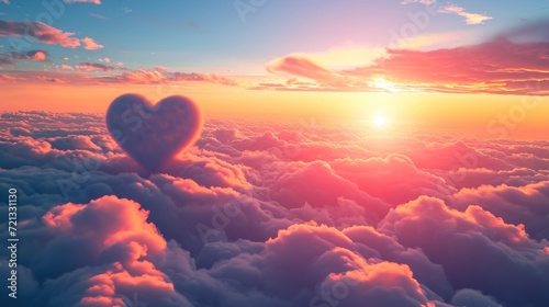 Valentine's day concept. A beautiful cloudscape with heart-shape cloud above the the clouds in the sky as a sign of love photo