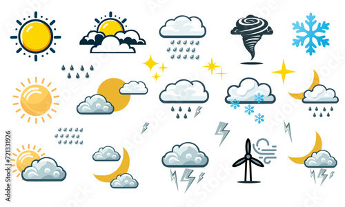icon set for related to weather, son cloudy,rain, thunderstorm,winter,night etc.vector, weather icons