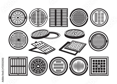 Manhole Cover vector bundle, Manhole Cover clipart, Manhole Cover silhouette.	
