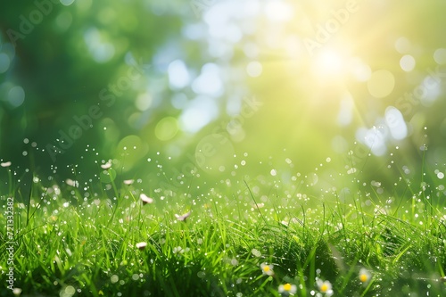 Spring or summer and grass field with sunny background.